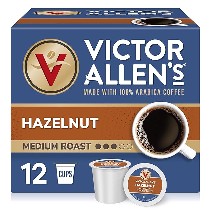 Victor Allen's Coffee Hazelnut Flavored, Medium Roast, 12 Count, Single Serve Coffee Pods for Keurig K-Cup Brewers