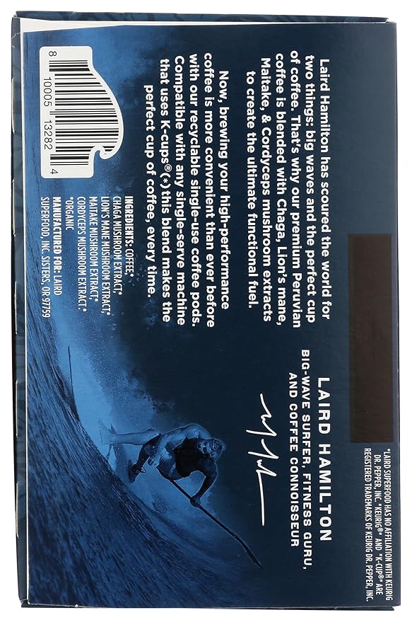 Laird Superfood K-Cups with Functional Mushrooms – Medium Roast, 10ct - Made with Organic Extracts of Chaga Mushrooms, Lion’s Mane, Maitake, and Cordyceps Functional Mushrooms