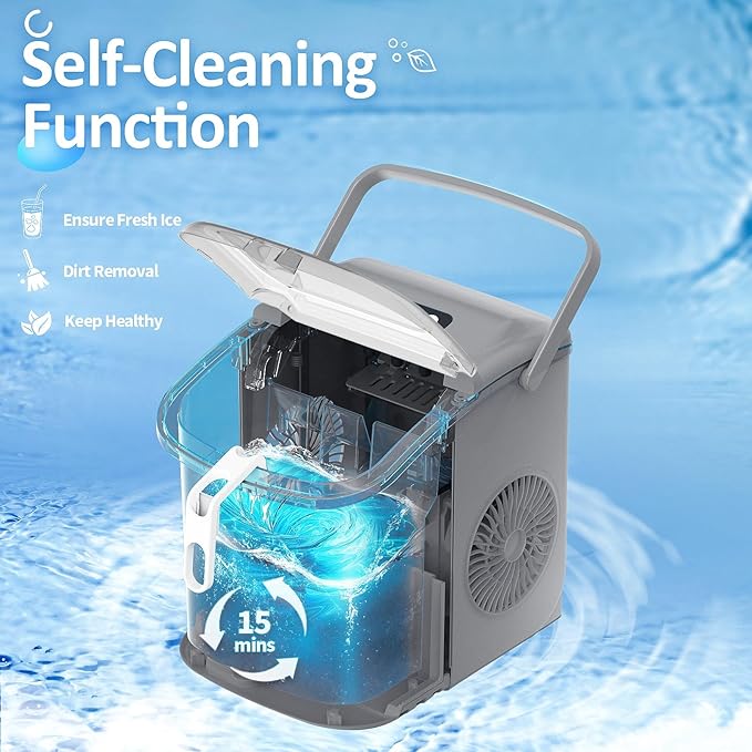 Antarctic Star Ice Maker Machine Countertop,Portable Automatic 9 Ice Cubes Ready in 8 Minutes,Makes 26 lbs of Ice per 24 Hours,Self-Clean,See-Through Lid for Home/Bar/Party (Stainless Steel)