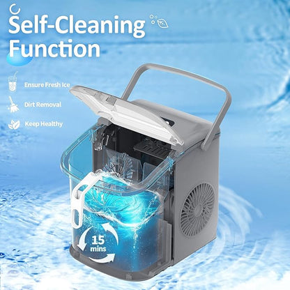 Antarctic Star Ice Maker Machine Countertop,Portable Automatic 9 Ice Cubes Ready in 8 Minutes,Makes 26 lbs of Ice per 24 Hours,Self-Clean,See-Through Lid for Home/Bar/Party (Stainless Steel)