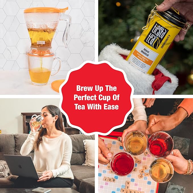 Tiesta Tea - Maui Mango Tin & Infuser Starter Set, Loose Leaf, Premium Herbal Blend, Non-Caffeinated Hot & Iced, 6oz Refillable Tin and 16oz Brewmaster Coffee Bottom Dispensing Tea Infuser