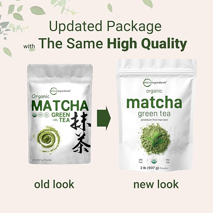 Micro Ingredients Organic Matcha Green Tea Powder, 2 lb | First Harvest, Culinary Grade from Japan | 100% Pure & Unflavored | Great for Tea, Latte & Smoothies | Non-GMO, 0 Calories, Eco-Friendly Packaging