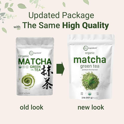 Micro Ingredients Organic Matcha Green Tea Powder, 2 lb | First Harvest, Culinary Grade from Japan | 100% Pure & Unflavored | Great for Tea, Latte & Smoothies | Non-GMO, 0 Calories, Eco-Friendly Packaging