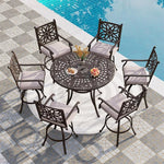 Load image into Gallery viewer, PHI VILLA 7 PCS High Bar Patio Dining Set, Cast Aluminum Outdoor Bar Set for 6 with 54" Round Bar Table and 6 Outdoor Swivel Bar Stool Chairs with Seat Cushion