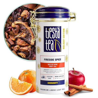 Tiesta Tea - Fireside Spice, Loose Leaf, Mulled Wine Herbal Tea, Premium Non-Caffeinated Blend, Makes Hot or Iced & Brews Up to 50 Cups, 5oz Refillable Tin