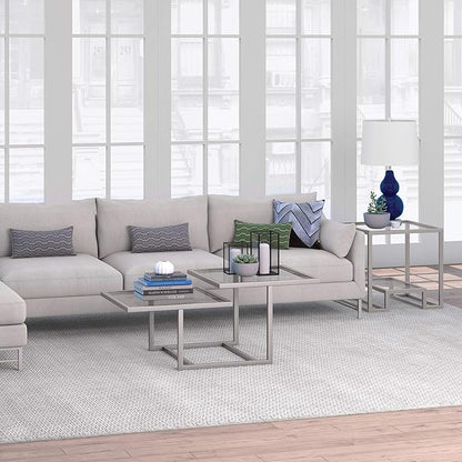 Henn&Hart 43" Wide Square Coffee Table in Nickel, Modern coffee tables for living room, studio apartment essentials