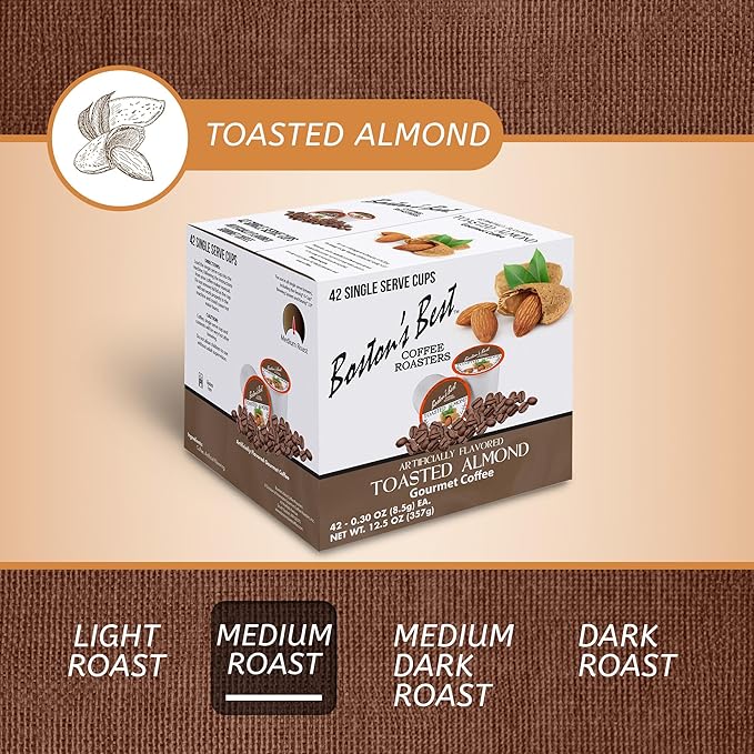 Boston’s Best - Toasted Almond Flavored Delicious Gourmet Coffee Compatible with Keurig Coffee Maker, 1 Count (42 Single Serve Medium Roast Cups)