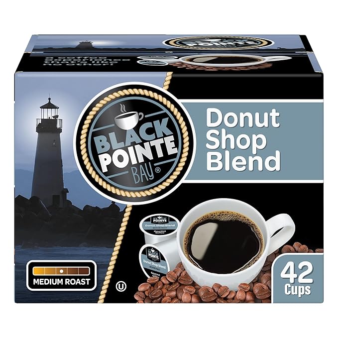 Black Pointe Bay Coffee, Donut Shop Blend, Medium Roast, 42 Count Single Serve Coffee Pods for Keurig K-Cup Brewers