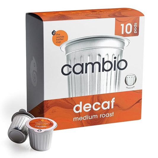 Cambio Roasters Organic Decaf Coffee Keurig KCups, Lower Acid Decaf Coffee K Cups for Any Time of Day, The Only Aluminum Medium Roast Pods Compatible with Keurig, Organic Coffee K Cups, 10 count