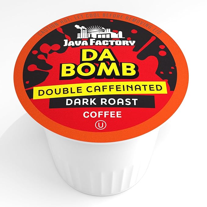Java Factory High Caffeine Coffee Pods, Da Bomb Dark Roast, 40 Count - Compatible with K Cup Brewers 2.0, Extra Caffeine for a Strong Start to Your Day