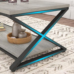 Load image into Gallery viewer, HSH Rustic Grey Coffee Table, Modern Minimalist Living Room Table with Storage Shelf, Industrial Simple Metal Wooden Center Table, 2 Tier Rectangle Cocktail Tea for Home Office Bedroom, 39 Inch