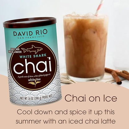 White Shark Chai Tea Latte Mix, 14 Oz, White Tea, Organic Spices, Dairy Free, Serve Hot or Cold, Just Add Water or Milk, 14 Servings