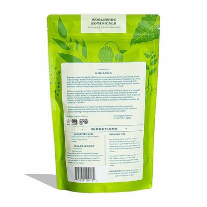 Worldwide Botanicals Organic Hibiscus Tea – 8 oz, Loose Leaf, Cut and Sifted – 100% Egyptian Hibiscus sabdariffa AKA Karkade, Roselle, Sorrel, Zobo, Flor de Jamaica