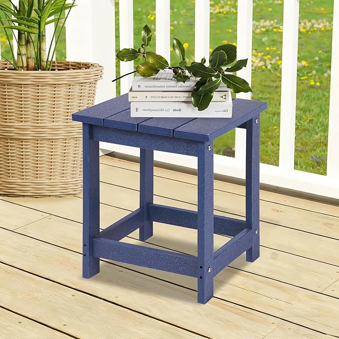 LZRS Adirondack Square Outdoor Side Table for Patio, Pool Composite Patio Table,HDPE End Tables for Backyard,Pool, Indoor Companion, Easy Maintenance & Weather Resistant(Dark Blue)