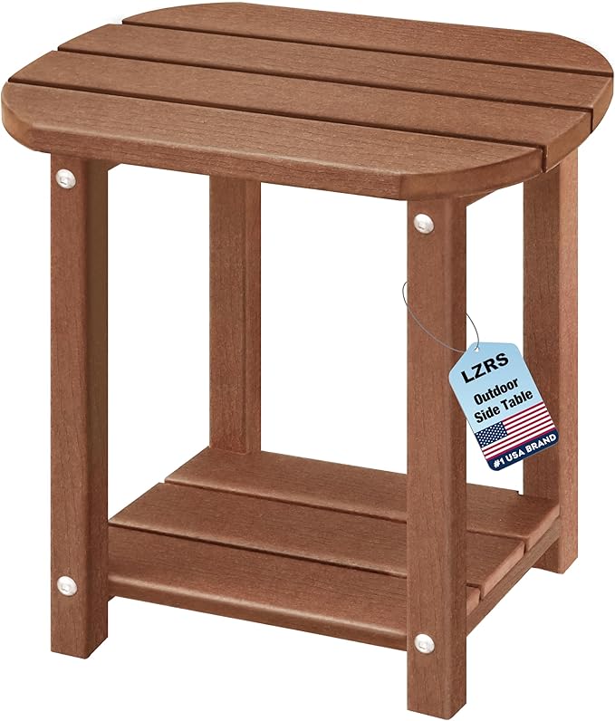 LZRS Outdoor Side Table - 2-Tier Adirondack HDPE Patio End Table for Pool, Porch,Balcony & Backyard,Weather Resistance for Indoor and Outdoor use(Brown)
