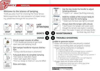 The Force Tamper Automatic Impact Coffee Tamper Adjustable Const Pressure and Autoleveling Extend Set New (Jelly-Black Mirror AL, 53.50mm)