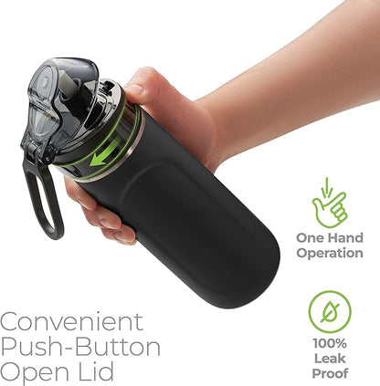 SipX™ Triple-Insulated Stainless Steel Water Bottle - 18oz. With Straw Lid, BPA-Free Reusable Insulated Water Bottle Keeps Cold For 12 Hours,