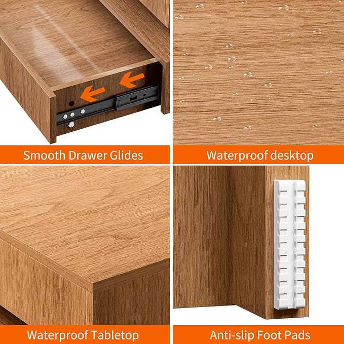 LED Coffee Table for Living Room, 2-Tier Living Room Table Square Center Table, Modern Coffee Tables with Storage, Middle Wooden Tea Tables for Home Office (Walnut)