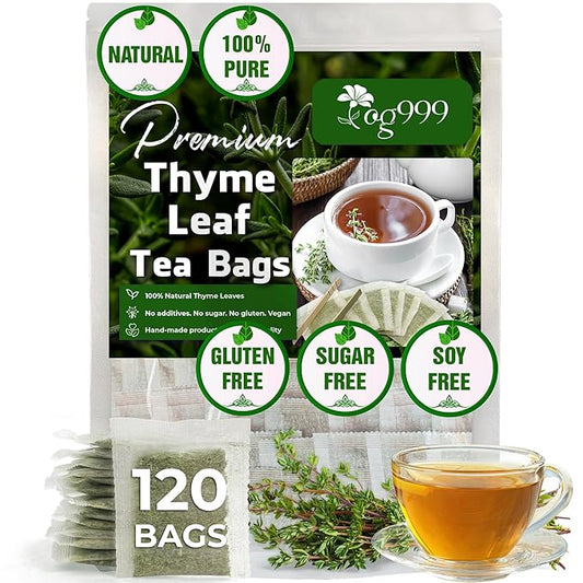 TOG999, Premium 120 Thyme Leaf Tea Bags, 100% Natural & Pure Thyme Leaves. Loose Leaf Thyme Herbal Tea. Thyme Leaf Tea. No Sugar, No Caffeine, No Gluten, Vegan.