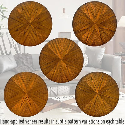 Large Round End Side Table with Cross Wood Leg, Mid Century Sofa Side Tables with soild wood, Walnut Side end Table, Telephone Tabless for Living Room, 23.6" D,Easy Assembly, Rustic Brown CJZ3223