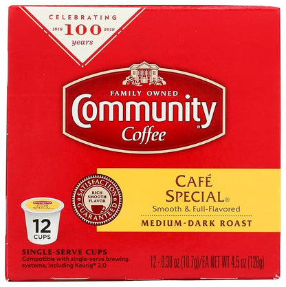 Community Coffee Cafe Special, 12 Count Single Serve Coffee Pods, Medium Dark Roast, Compatible with Keurig K-cup Brewers, 12 Count (Pack of 1)