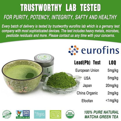 EFOOFAN Matcha Organic Ceremonial Grade Green Tea Powder - (45g/1.59oz Tin) - No Sugar Added Macha for Lattes, Authentic Origin of Japanese Matcha, USDA/EC/JAS Certified