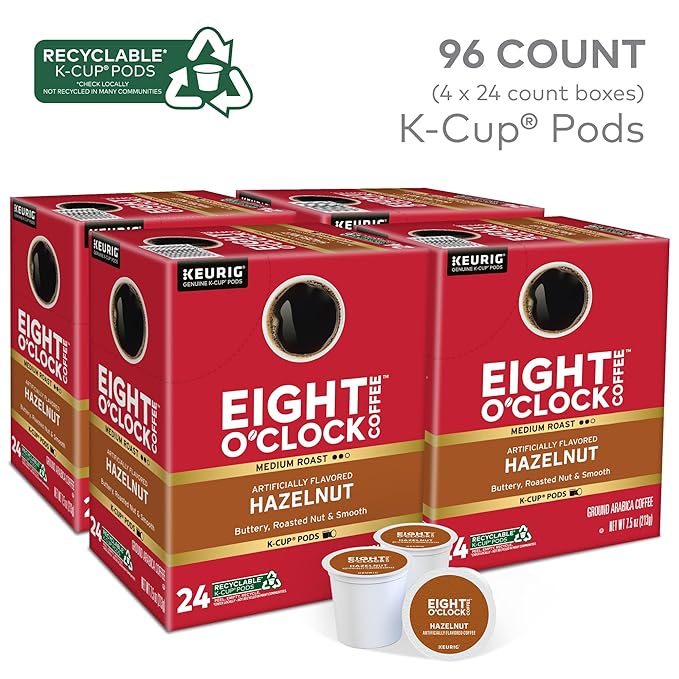 Eight O'Clock Coffee Hazelnut Keurig Single-Serve K-Cup Pods, Medium Roast Coffee, 96 Count