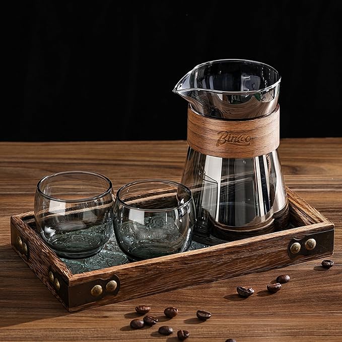 16 oz Glass Coffee Carafe with Wood Heat-Resistant Layer, Pour Over Coffee Carafe and Tea Steeper Coffee Decanter Coffee Server, 1 Pcs Included,(Smoky Gray)