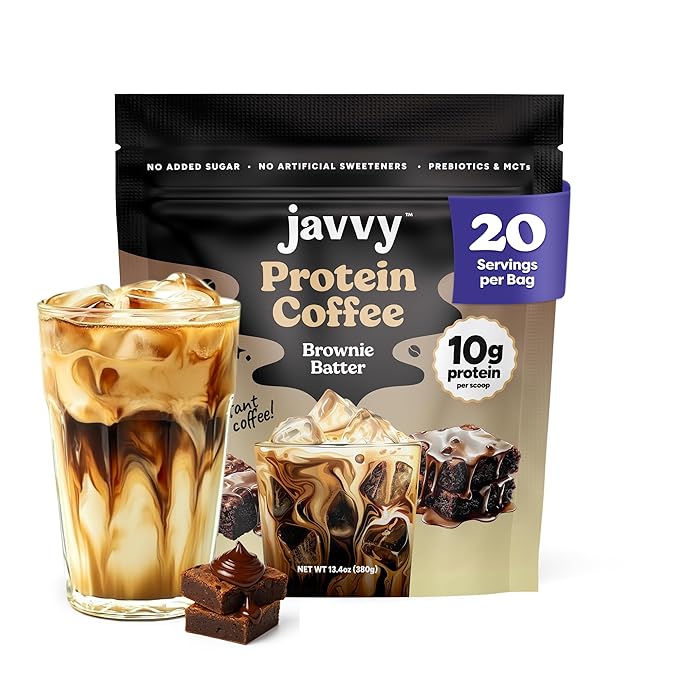 Brownie Batter Protein Iced Coffee - Premium Whey Protein & Instant Iced Coffees - 100% Natural Cold Brew - Zero Artificial Flavors & Sweeteners, 80 mg Caffeine, No Added Sugar, 20 Servings