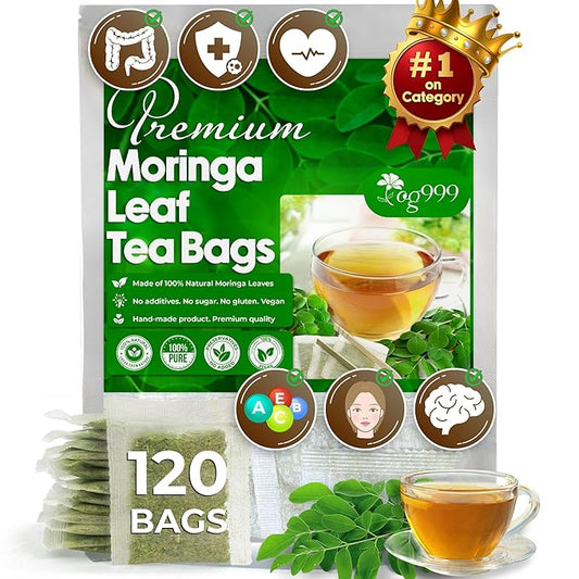 TOG999, Premium 120 Moringa Leaf Tea Bags, 100% Natural & Pure. Loose Leaf Moringa Herbal Tea. No Sugar, No Caffeine, No Gluten, Vegan.