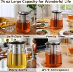 Load image into Gallery viewer, Aquach Glass Teapot with Removable Infuser - 74oz Borosilicate Tea Pot for Stovetop &amp; Cold Brew, Stainless Steel Filter for Loose Leaf/Iced Tea