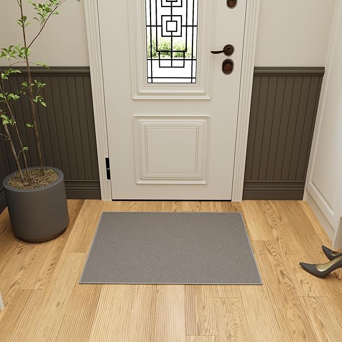 Ottomanson Rugs for Entryway 2'3" x 3' Non Slip Solid Small Area Rugs Durable Front Door Mat Rug Stain Resistant Entrance Rugs for Bathroom Kitchen Bedroom & Living Room, Gray
