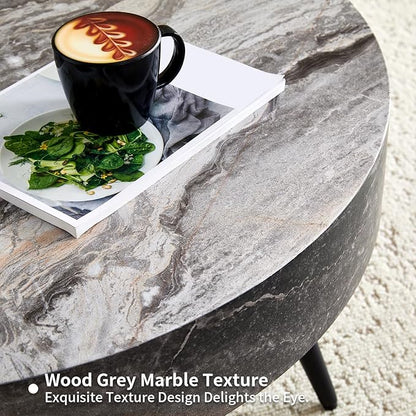31.5" Modern Round Coffee Table,Small Coffee Tables Center Table with Metal Legs Marble-Patterned Tabletop for Living Room Office Apartment,Easy to Assemble, Grey Marble