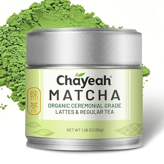 CHAYEAH, Jade Select Matcha – Organic Ceremonial Grade Matcha Green Tea Powder for Lattes & Everyday Matcha, First Harvest (1.06 oz Tin)