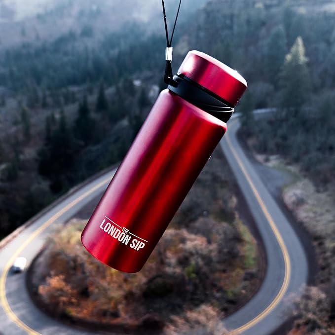 London Sip 25 oz Multi-Function Travel Mug and Tumbler Tea Infuser Water Bottle Fruit Infuser Flask Hot and Cold Double Wall Stainless Steel Coffee Thermos, Sacred Red