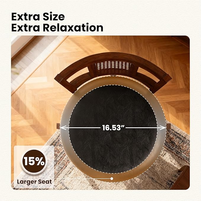 PHI VILLA 30 inch Bar Stools Set of 6, Swivel Wooden Barstools Tall Upholstered Faux Leather Barstool with Back, Vintage Bar Height Chairs,Kitchen Stools, Pub