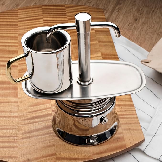 Kings County Tools Double Spout 2 Cup Coffee Maker - Stainless Steel Stovetop Espresso Maker - Italian Coffee Machine for Espresso, Cappuccino, and Mocha - Portable Brew Pot for Home or Camping
