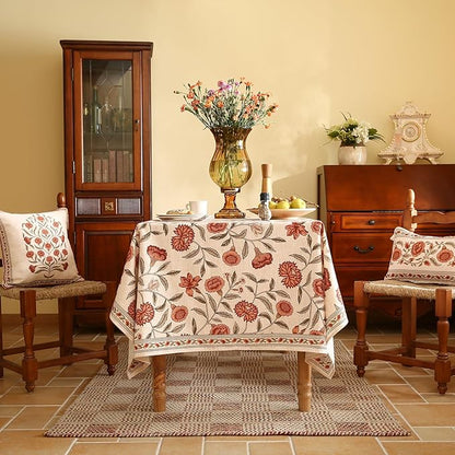 Designer French Square Tablecloth,Linen Orange Floral Pattern Indoor Table Cloth,Wrinkle Resistant Decor Table Cloth for Dining Thanksgiving Kitchen Party,67"*67"-Alvarado D
