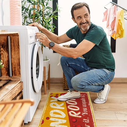 Ottomanson 20" x 59" Laundry Room Rug - Non-Slip Mat for Laundry & Mudroom - Durable, Stain-Resistant, and Easy to Clean - Perfect for High-Traffic Areas - Runner Rug for Entryway Bathroom, Yellow/Red