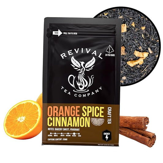 Revival Tea Company Orange Spice Black Tea Bags – Cinnamon Orange Tea Blend with Real Citrus Peel – Caffeinated Herbal-Infused Tea for Energy & Immune Support – Bold Spiced Flavor (24 Count)