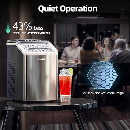 Nugget Ice Makers Countertop, Soft Pebble Ice Machine, Chewable Crushed Pellet Ice 42lbs/Day, Self-Cleaning Drainpipe Ice Maker for Party, Home, Kitchen, Bar, Office, Silver Gray