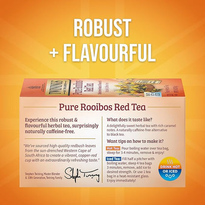 Twinings Pure Rooibos Red Herbal Tea Individually Wrapped Bags, 20 Count (Pack of 6), Sweet with Uplifting Aroma, Naturally Caffeine-Free, Enjoy Hot or Iced, 120 Teabags