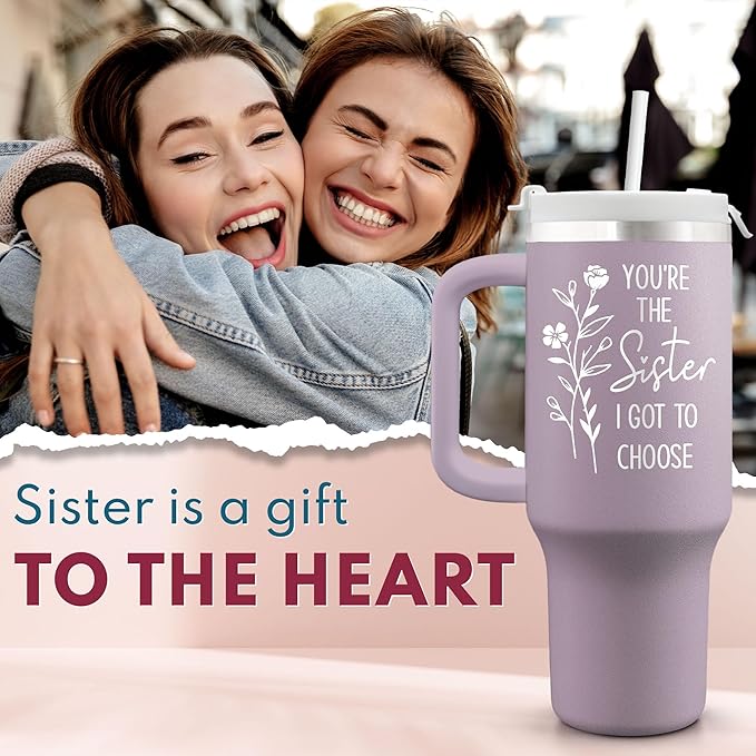 Best Friend Gift For Women - Birthday, Christmas Gift for Sister, Besties, Friendship, Soul Sister In Law - Mothers Day Gifts For Friend - 40oz Travel Tumbler With Handle & Straw Lid