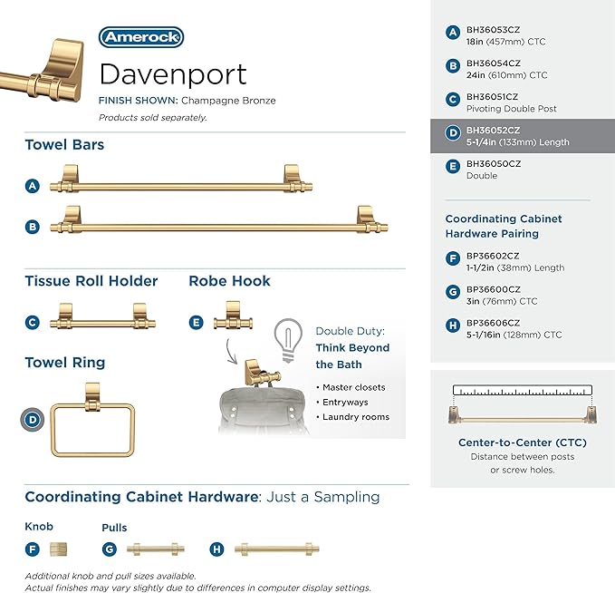 Amerock Champagne Bronze Towel Ring - 5-1/4 in Length - Hand Towel Holder for Bathroom or Kitchen