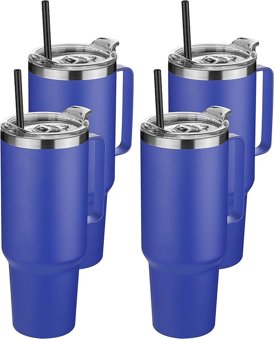 HASLE OUTFITTERS 40 oz Stainless Steel Tumbler with Handle, Vacuum Insulated Tumblers Bulk, Reusable Double Wall Travel Coffee Mug, Durable Powder Coated Water Bottles(Dark Blue, 4)