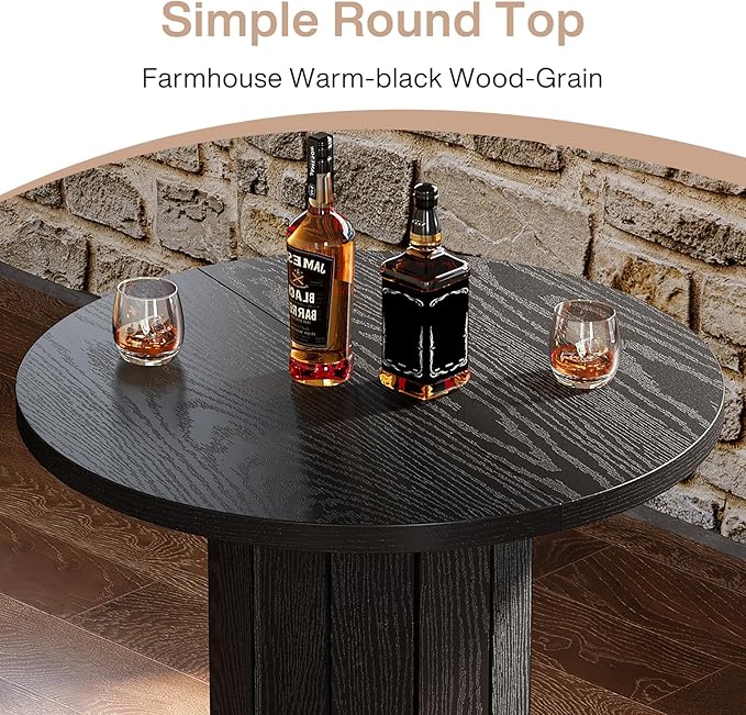 Tribesigns Round Bar Table, 39.4" H Wood Bistro Pub Table with Metal Ring Footrest for Dining Coffee Cocktail Living Room, Small Space, Black(Only Table)