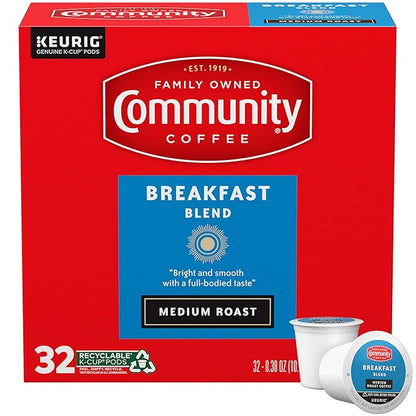 Community Coffee Breakfast Blend Medium Roast Single Serve Keurig K-Cup Pods 32 ct Box