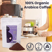 Mommee Coffee Full Caf Ground Low Acid Coffee - 100% Arabica Organic Coffee Beans with Smooth Caramel Flavor - Medium Grind for Drip, Reusable One Cup Filters - 11 oz