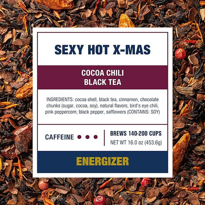 Tiesta Tea - Sexy Hot Christmas, Loose Leaf, Cocoa Chili Black Tea, Premium Blend, High Caffeinated Spicy Black, Make Hot or Iced Tea & Brews Up to 200 Cups, 16oz Resealable Bulk Pouch