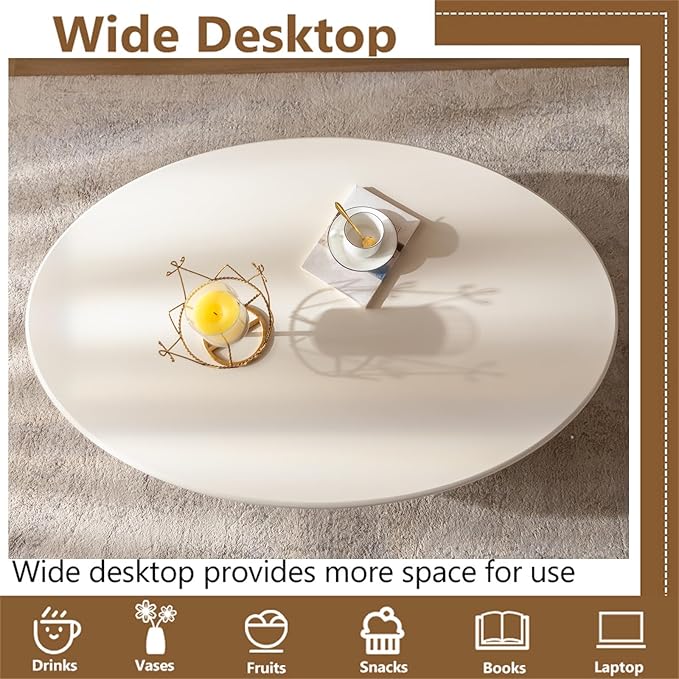 Oval Coffee Table Modern Cute White Coffee Tables Irregular Simple Tea/Center Table for Small Space End Table for Living Room, Home Office, Indoor (White Oval-L45.6")